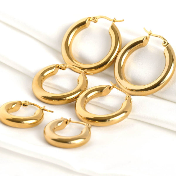 Small Thick Gold Hoop Earrings -  Tarnish-free Thick Hoops