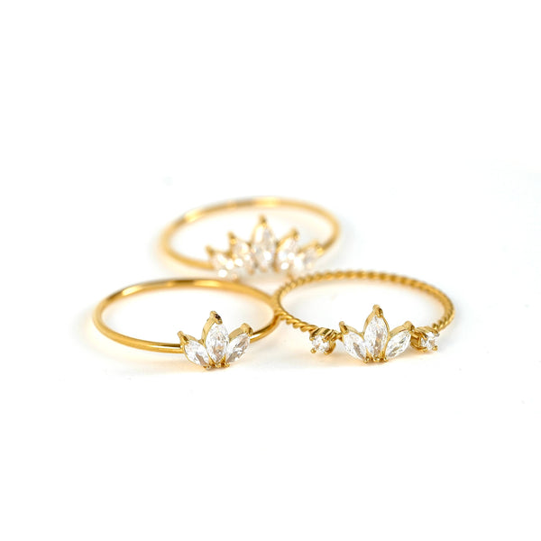 Marquise Diamond Ring - Stainless Steel CZ Lotus Ring