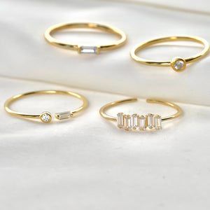 925 Silver Diamond Rings - Bezel Ring - Baguette Ring