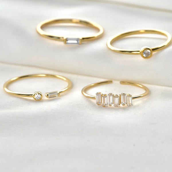 925 Silver Diamond Rings - Bezel Ring - Baguette Ring