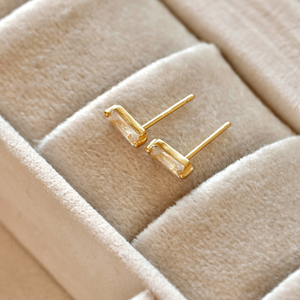 925 Silver Bar Studs - Small Baguette Stud Earrings