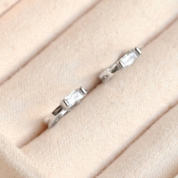 Baguette Diamond Huggies - Silver Everyday CZ Hoop Earrings