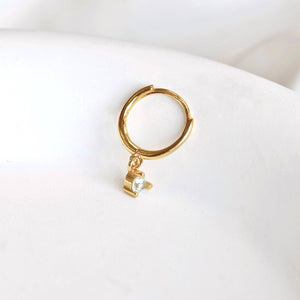 CZ Dangle Hoops - 925 Silver Round Diamond Hoop Earrings