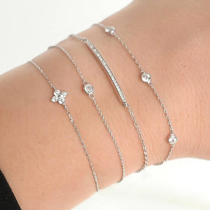 Silver Diamond Bracelet - Bezel Bracelet - Clover Bracelet