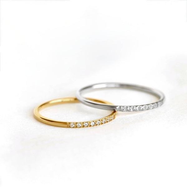 Thin Pave CZ Ring - Slim Stacker Ring - Pave Diamond Band