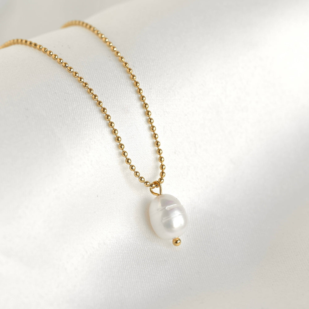 Dainty Pearl Pendant - Freshwater Pearl Ball Chain Necklace