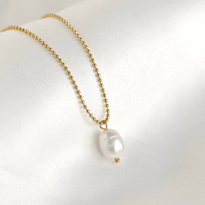 Dainty Pearl Pendant - Freshwater Pearl Ball Chain Necklace