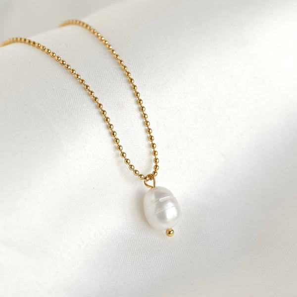 Dainty Pearl Pendant - Freshwater Pearl Ball Chain Necklace