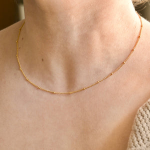 Curb Satellite Necklace - 18k Gold Beaded Chain Necklace