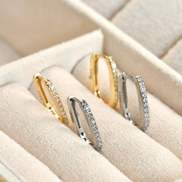 Diamond U Hoops - 925 Silver Pavé Link Hoop Earrings