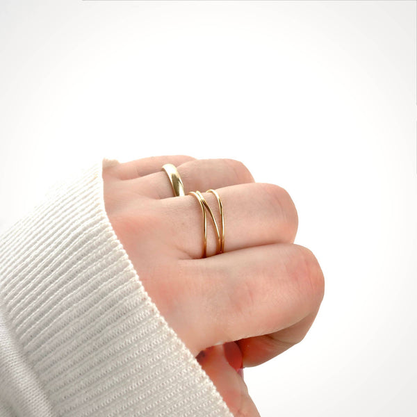 Layered Gold Ring - Waterproof Stacked Wave Ring