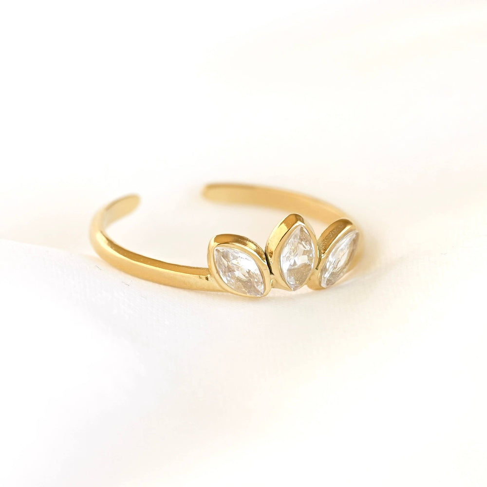 Diamond Lotus Ring - Stainless Steel Adjustable Flower Ring