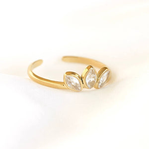 Diamond Lotus Ring - Stainless Steel Adjustable Flower Ring