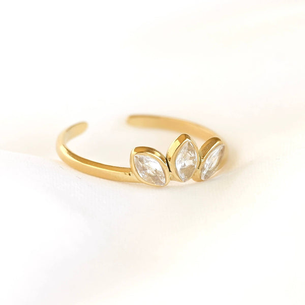 Diamond Lotus Ring - Stainless Steel Adjustable Flower Ring
