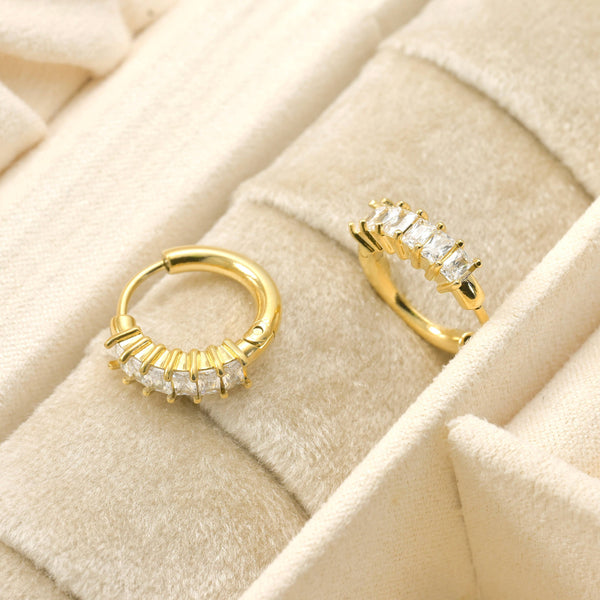 Baguette Diamond Hoops - Tarnish-free Small CZ Hoop Earrings