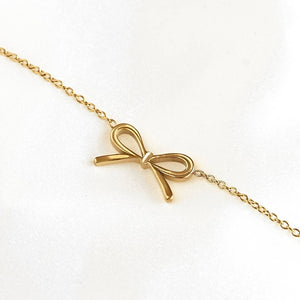 Gold Ribbon Bracelet - 18k Gold PVD Dainty Bow Tie Bracelet