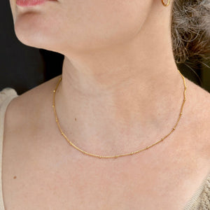 Curb Satellite Necklace - 18k Gold Beaded Chain Necklace
