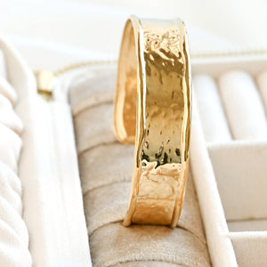 Hammered Cuff Bracelet - Waterproof Gold Statement Cuff