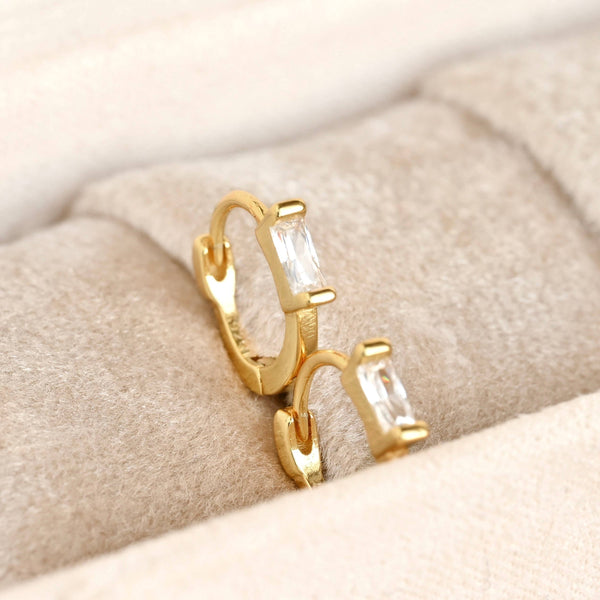 Baguette Diamond Huggies - Silver Everyday CZ Hoop Earrings