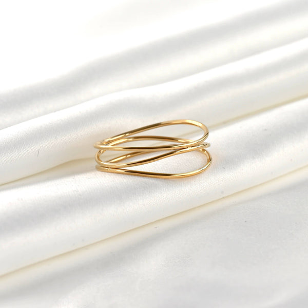 Layered Gold Ring - Waterproof Stacked Wave Ring