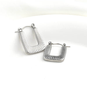 Textured U Hoops - Stainless Steel Rectangle Hoop Earrings