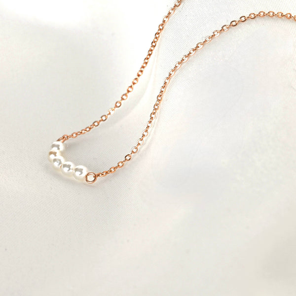 Pearl Chain Necklace - Dainty Curved Pearl Bar Necklace