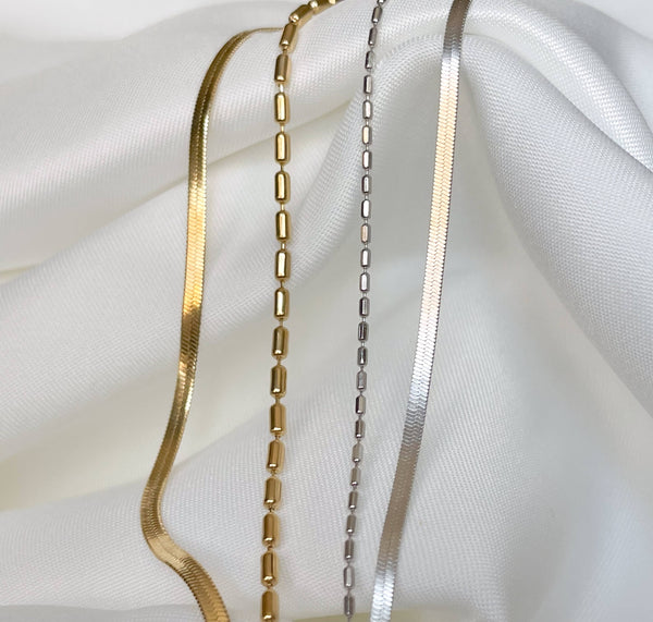 Layered Herringbone Bracelet - Dainty Gold Sanke Bracelet