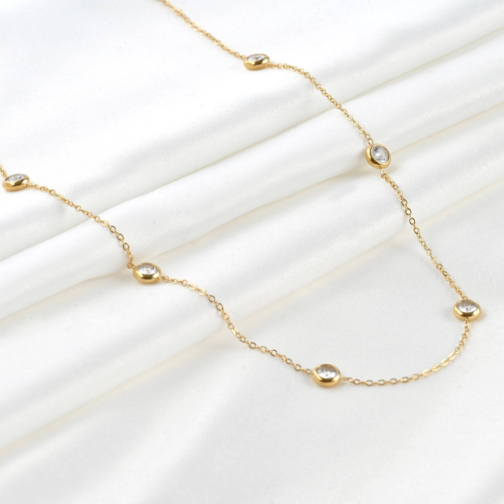 Bezel Station Necklace - Diamond Satellite Bezel Necklace