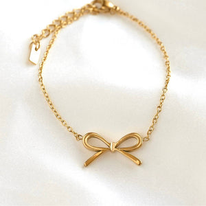 Gold Ribbon Bracelet - 18k Gold PVD Dainty Bow Tie Bracelet
