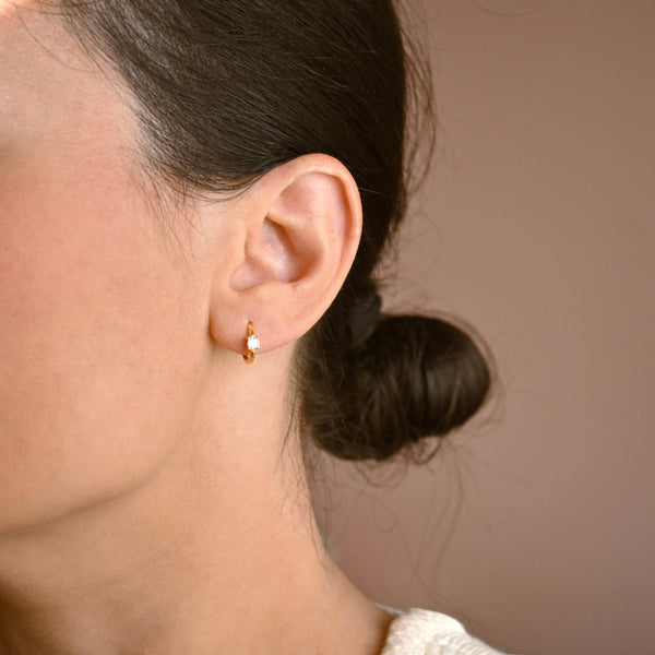 Baguette Diamond Huggies - Silver Everyday CZ Hoop Earrings