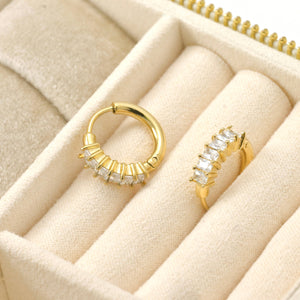 Baguette Diamond Hoops - Tarnish-free Small CZ Hoop Earrings