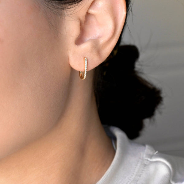Diamond U Hoops - 925 Silver Pavé Link Hoop Earrings