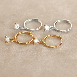 CZ Dangle Hoops - 925 Silver Round Diamond Hoop Earrings