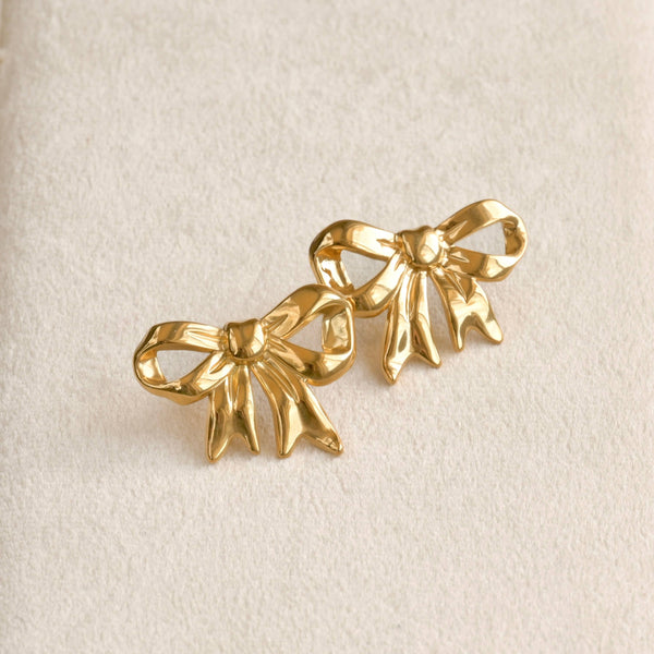 Oversized Ribbon Studs - 18k Gold Large Bow Tie Earrings