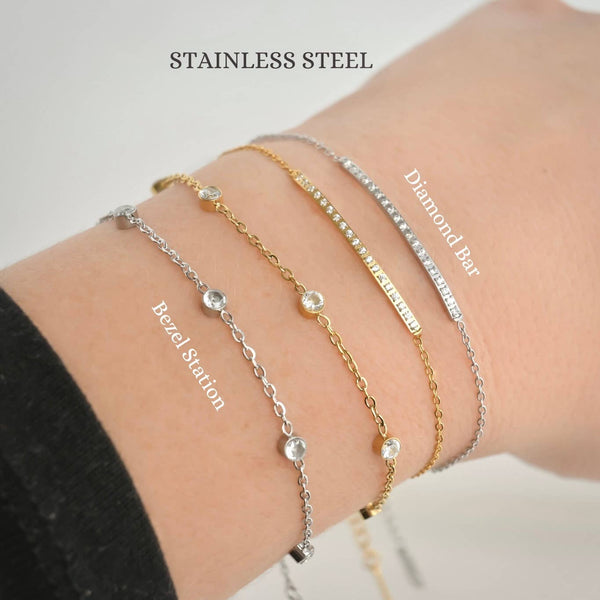 Silver Diamond Bracelet - Bezel Bracelet - Clover Bracelet
