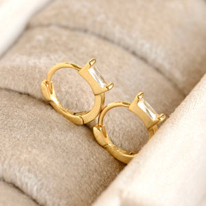 Baguette Diamond Huggies - Silver Everyday CZ Hoop Earrings
