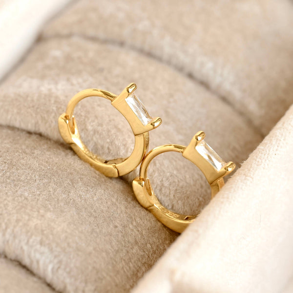 Baguette Diamond Huggies - Silver Everyday CZ Hoop Earrings