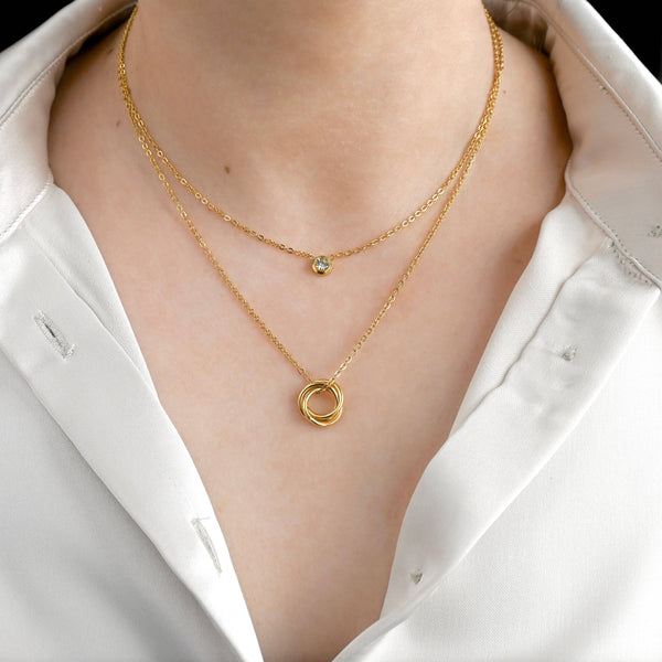Circle and Bezel Necklace - Layered Bezel Diamond Pendant