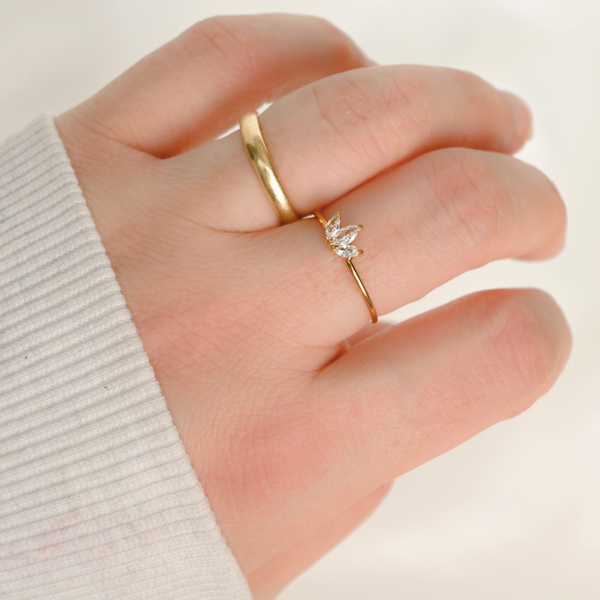 Marquise Diamond Ring - Stainless Steel CZ Lotus Ring