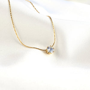 Gold Solitaire Necklace - Tarnish-free Diamond Pendant