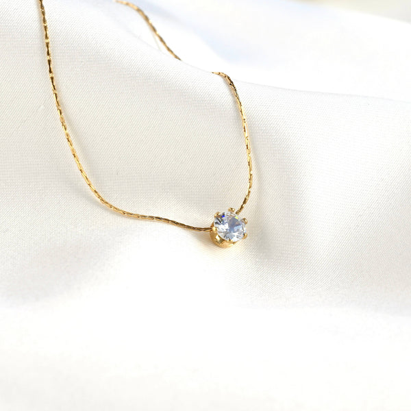 Gold Solitaire Necklace - Tarnish-free Diamond Pendant