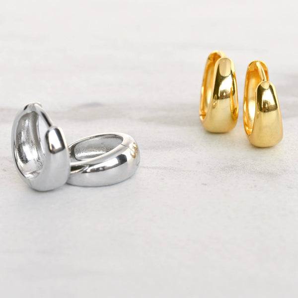 Small Chunky Hoops - Sterling Silver Small Bold Huggies