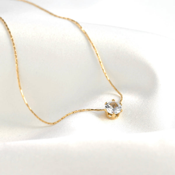 Gold Solitaire Necklace - Tarnish-free Diamond Pendant