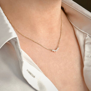 Pearl Chain Necklace - Dainty Curved Pearl Bar Necklace