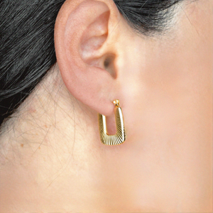 Textured U Hoops - Stainless Steel Rectangle Hoop Earrings