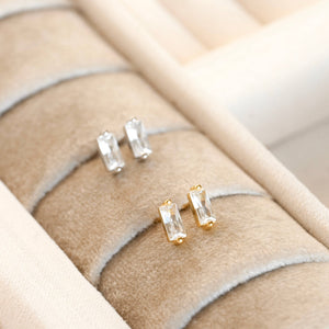 925 Silver Bar Studs - Small Baguette Stud Earrings