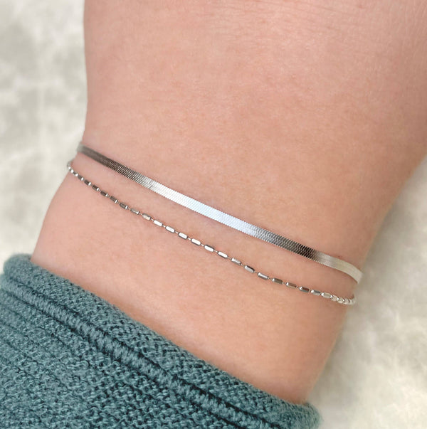 Layered Herringbone Bracelet - Dainty Gold Sanke Bracelet