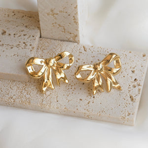 Oversized Ribbon Studs - 18k Gold Large Bow Tie Earrings