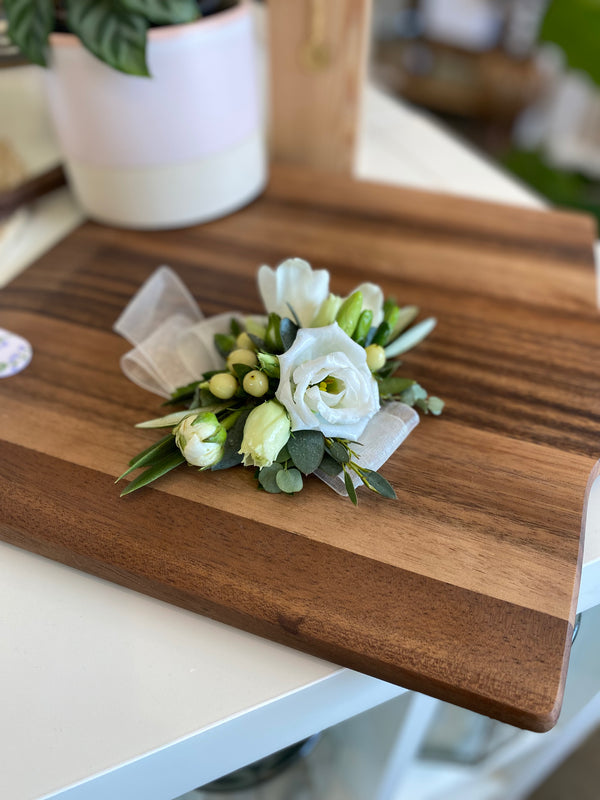 Wrist Corsage (White base with custom accents)
