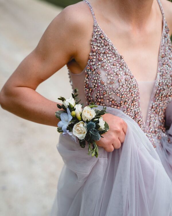 Wrist Corsage (White base with custom accents)